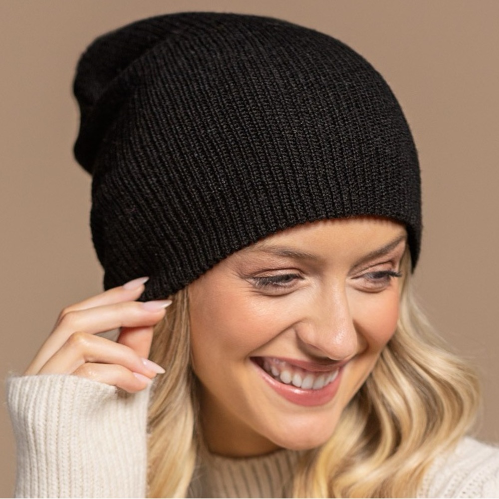 Black Slouchy Double Layer Beanie NWT